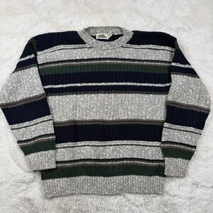 Timber Trail Vintage Sweater Men's Large Green Striped Knit Ribbed Pullover